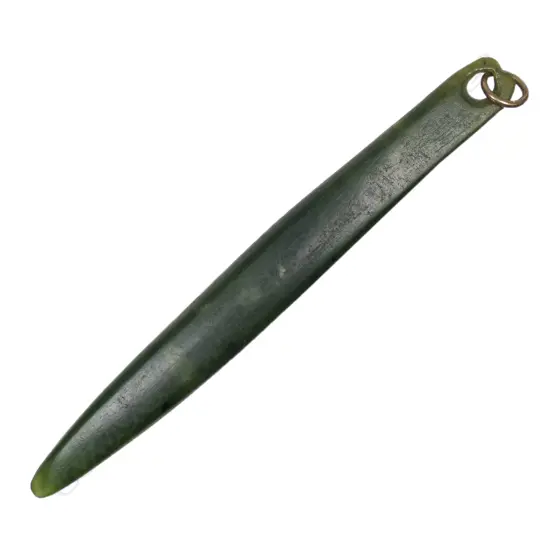 An old Māori pounamu kapeu ear pendant,